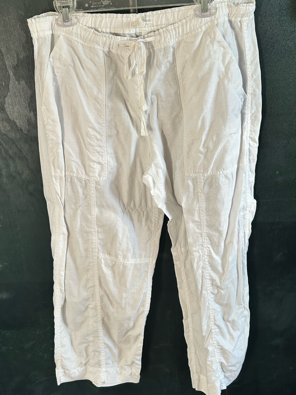 Eileen Fisher Women’s Organic Linen Wide Capri Cargo Pants Size L Beach Lagen